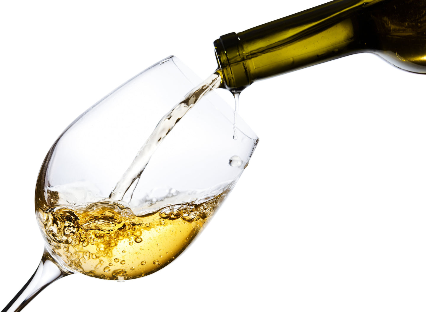 Rich buttery Chardonnay: white wine with a golden straw color in a crystal wine glass