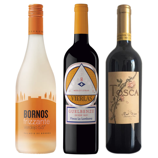 Discounted wine sales; Thrifty 3-packs for $45; wine distributed by Beviamo International in Houston, TX